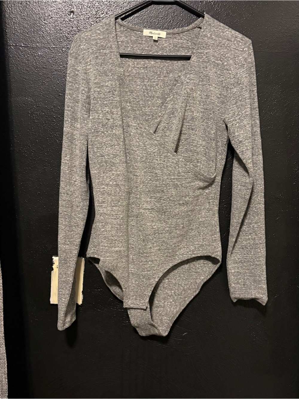 Madewell Women Heather Grey Wrap Thong V Neck Long Sleeve Bodysuit Size XL